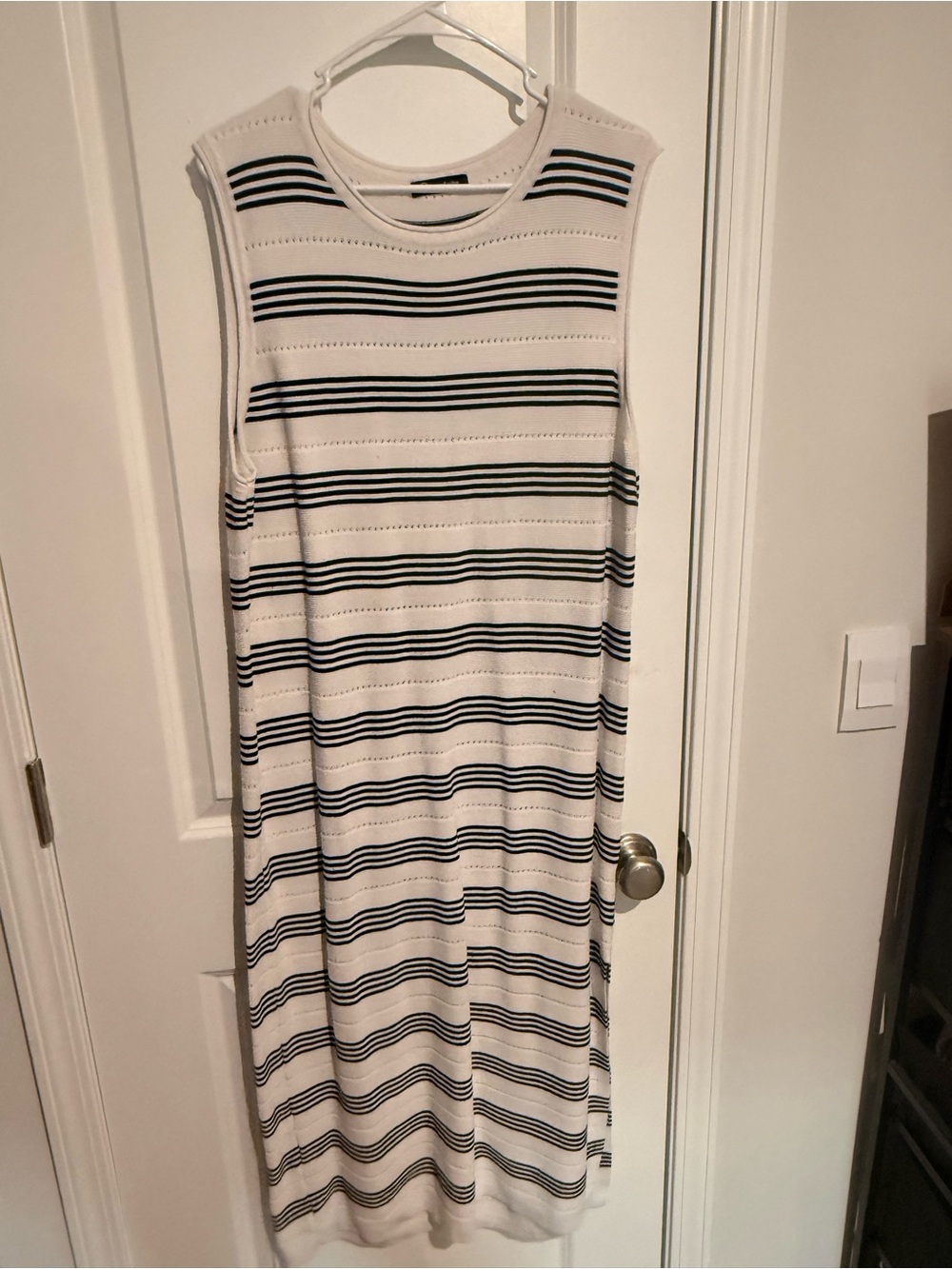 Sleeveless White Maxi Dress with Black Stripes
